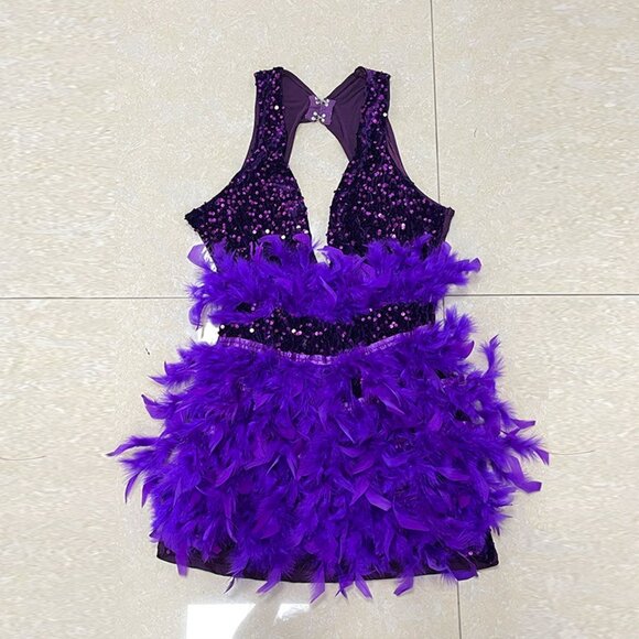 Purple Sequin & Feather Mini Dress - Picture 4 of 5